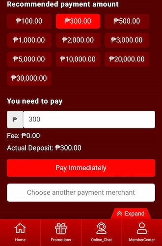 Step 3: Select a limit you want to deposit, then click "Pay Immediately" to proceed to the next payment step.